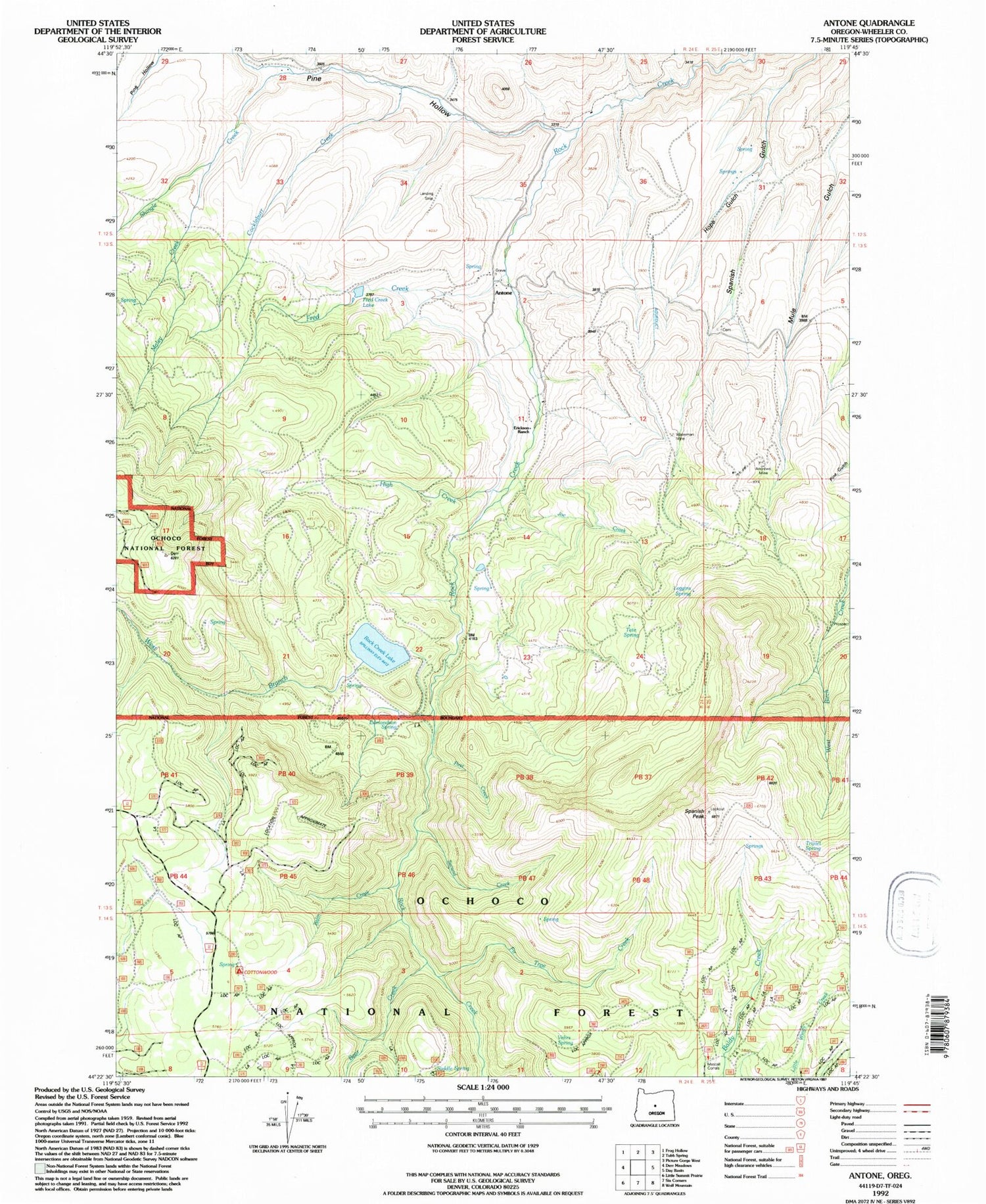 Classic USGS Antone Oregon 7.5'x7.5' Topo Map Image