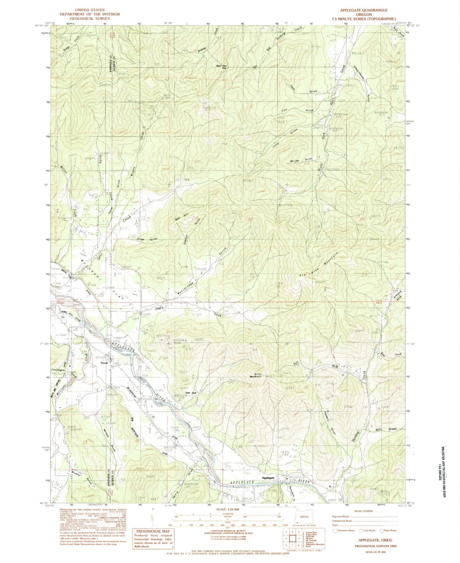 Classic USGS Applegate Oregon 7.5'x7.5' Topo Map Image