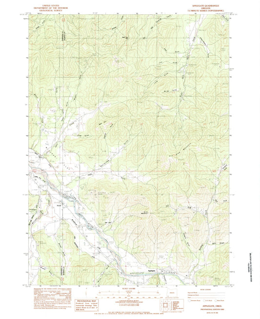Classic USGS Applegate Oregon 7.5'x7.5' Topo Map Image