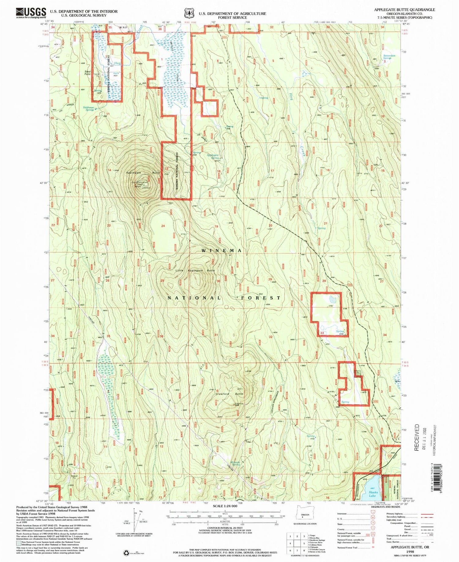 Classic USGS Applegate Butte Oregon 7.5'x7.5' Topo Map Image