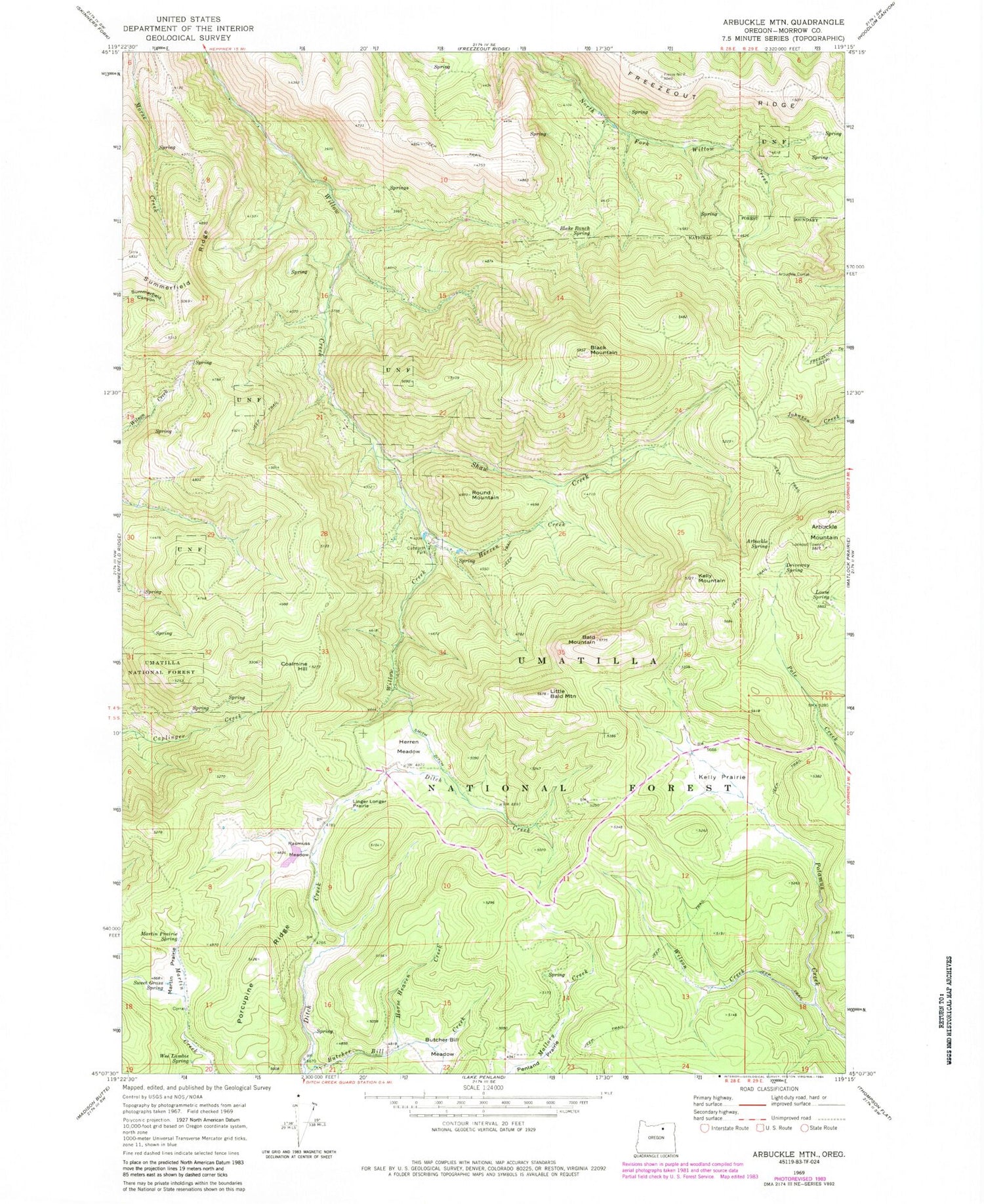 Classic USGS Arbuckle Mountain Oregon 7.5'x7.5' Topo Map Image