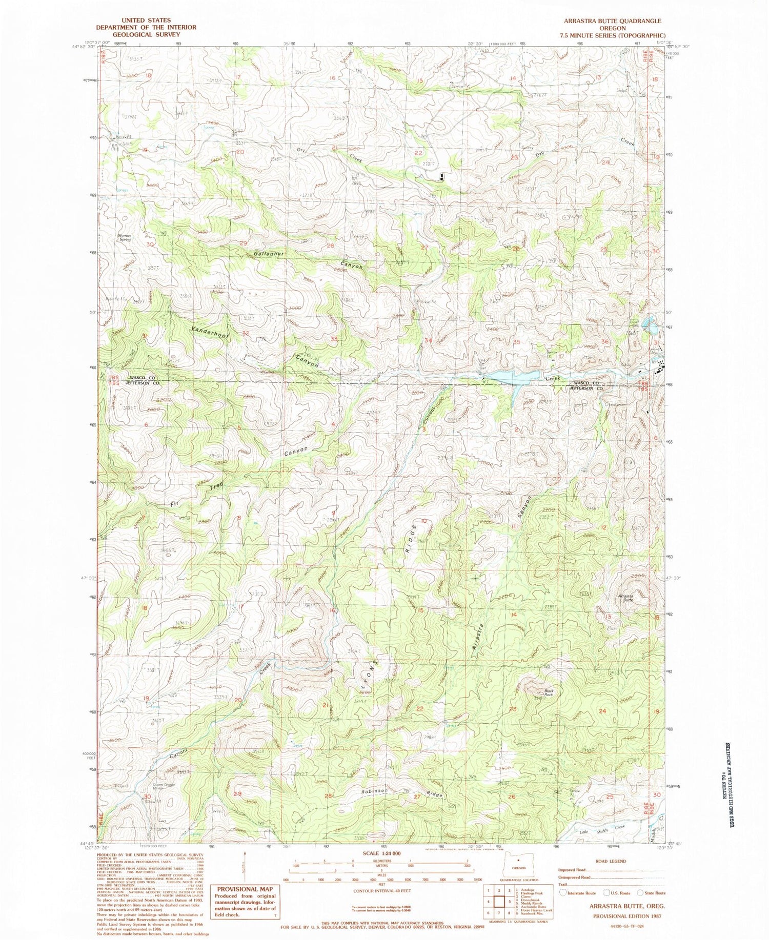 Classic USGS Arrastra Butte Oregon 7.5'x7.5' Topo Map Image
