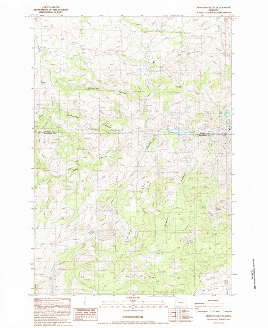 Classic USGS Arrastra Butte Oregon 7.5'x7.5' Topo Map Image
