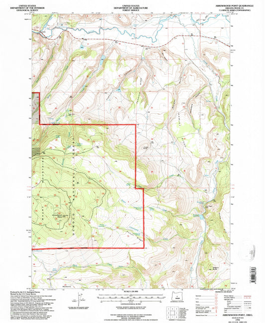 Classic USGS Arrowwood Point Oregon 7.5'x7.5' Topo Map Image