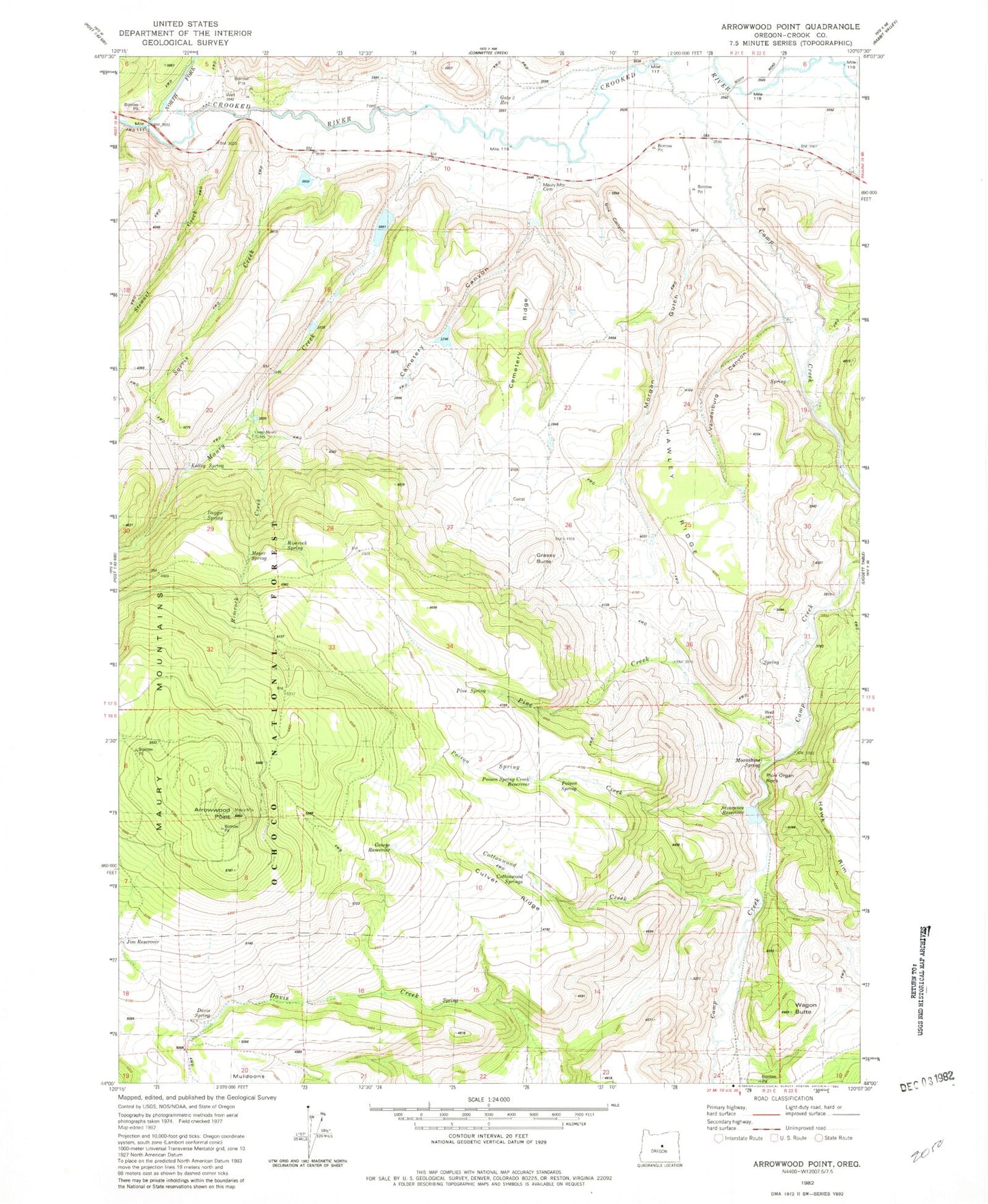 Classic USGS Arrowwood Point Oregon 7.5'x7.5' Topo Map Image