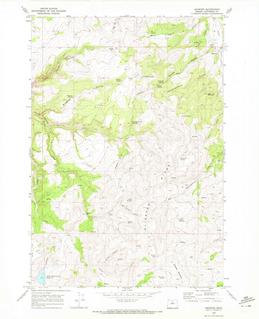 Classic USGS Ashwood Oregon 7.5'x7.5' Topo Map Image