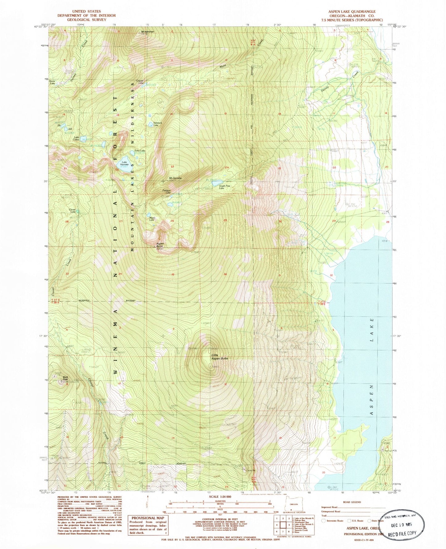 Classic USGS Aspen Lake Oregon 7.5'x7.5' Topo Map Image