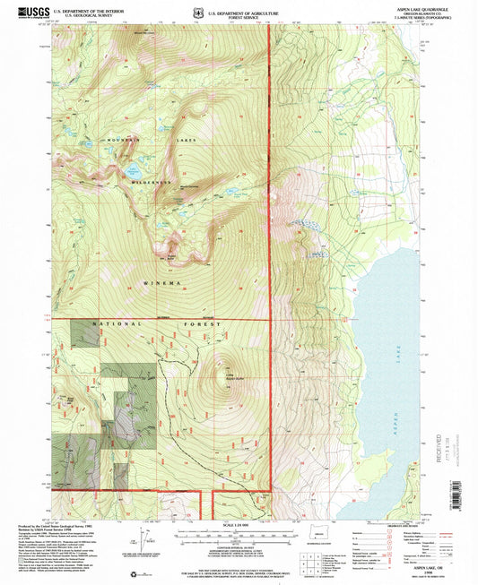 Classic USGS Aspen Lake Oregon 7.5'x7.5' Topo Map Image