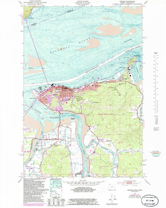 Classic USGS Astoria Oregon 7.5'x7.5' Topo Map Image