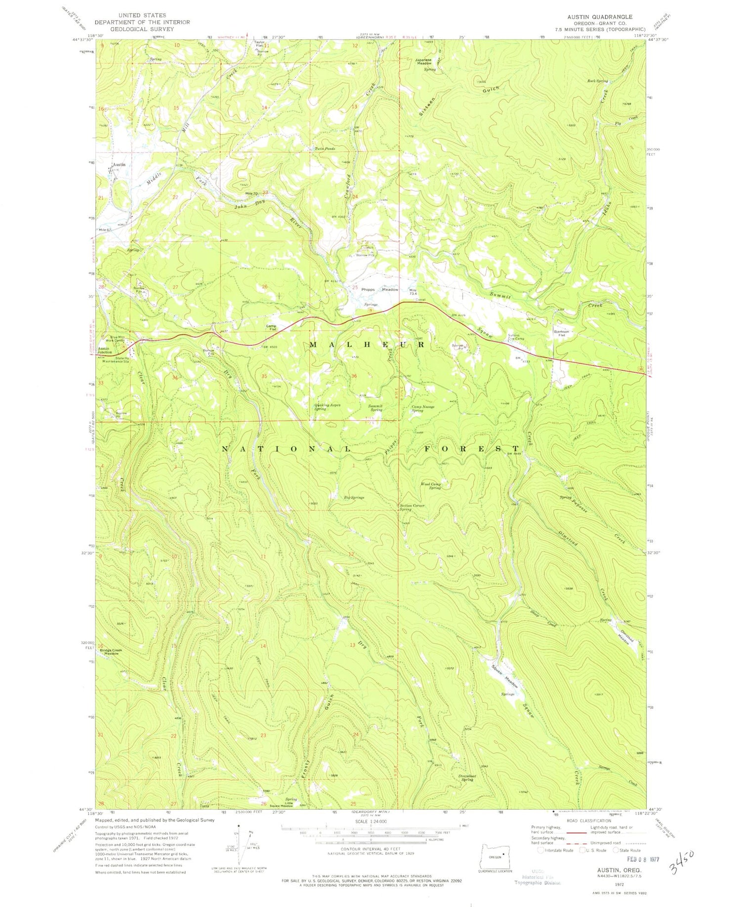 Classic USGS Austin Oregon 7.5'x7.5' Topo Map Image