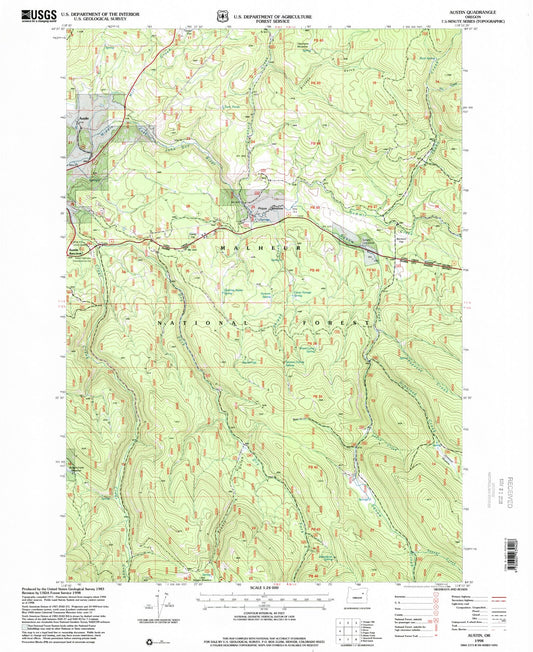 Classic USGS Austin Oregon 7.5'x7.5' Topo Map Image