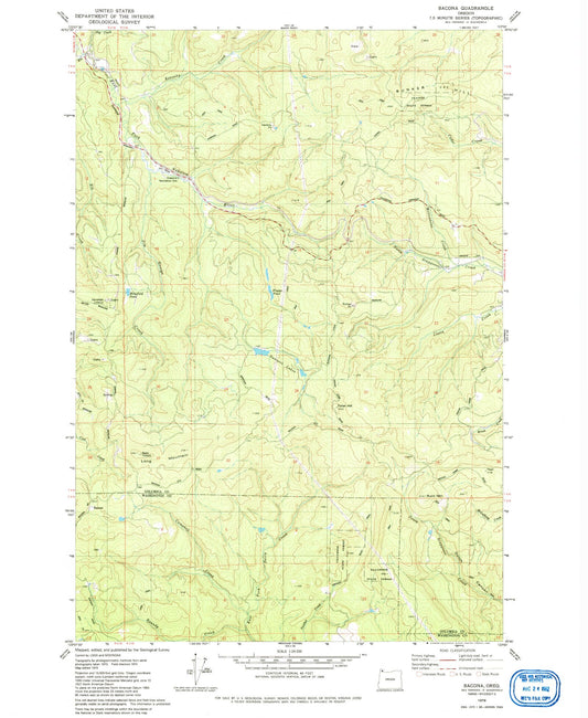 Classic USGS Bacona Oregon 7.5'x7.5' Topo Map Image