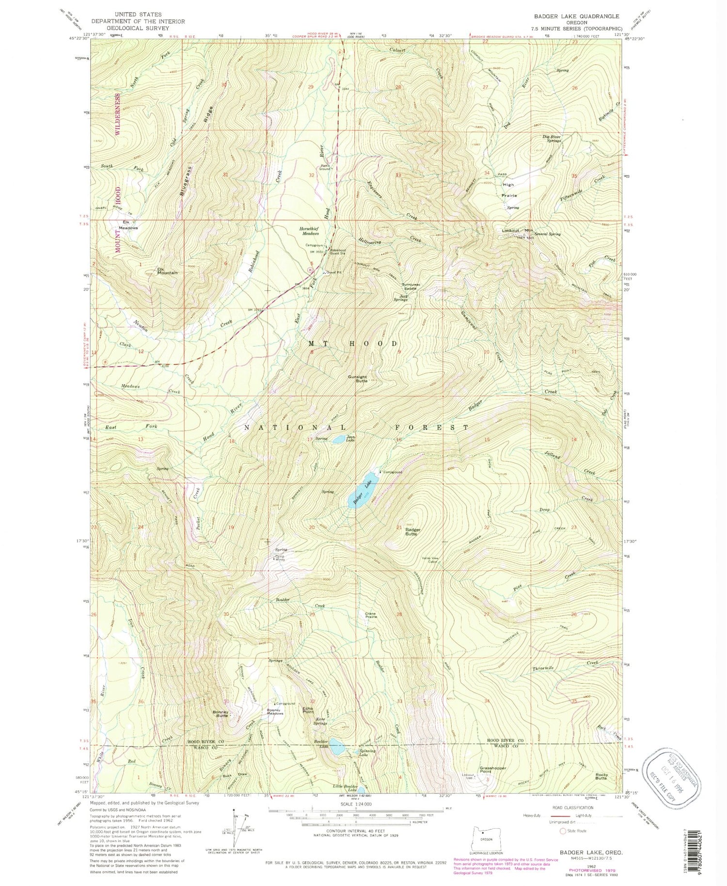 Classic USGS Badger Lake Oregon 7.5'x7.5' Topo Map Image