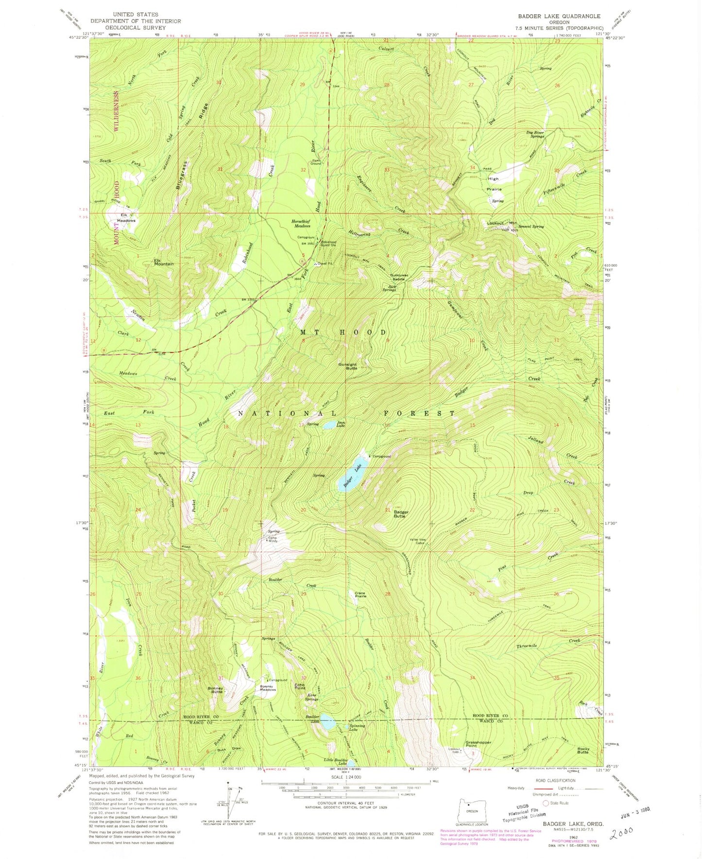Classic USGS Badger Lake Oregon 7.5'x7.5' Topo Map Image