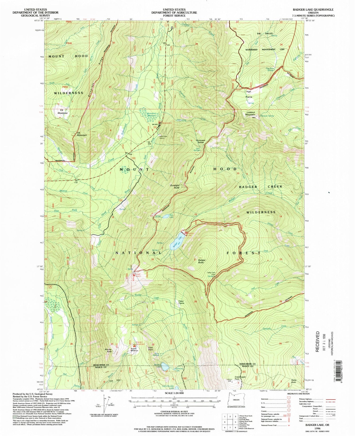 Classic USGS Badger Lake Oregon 7.5'x7.5' Topo Map Image