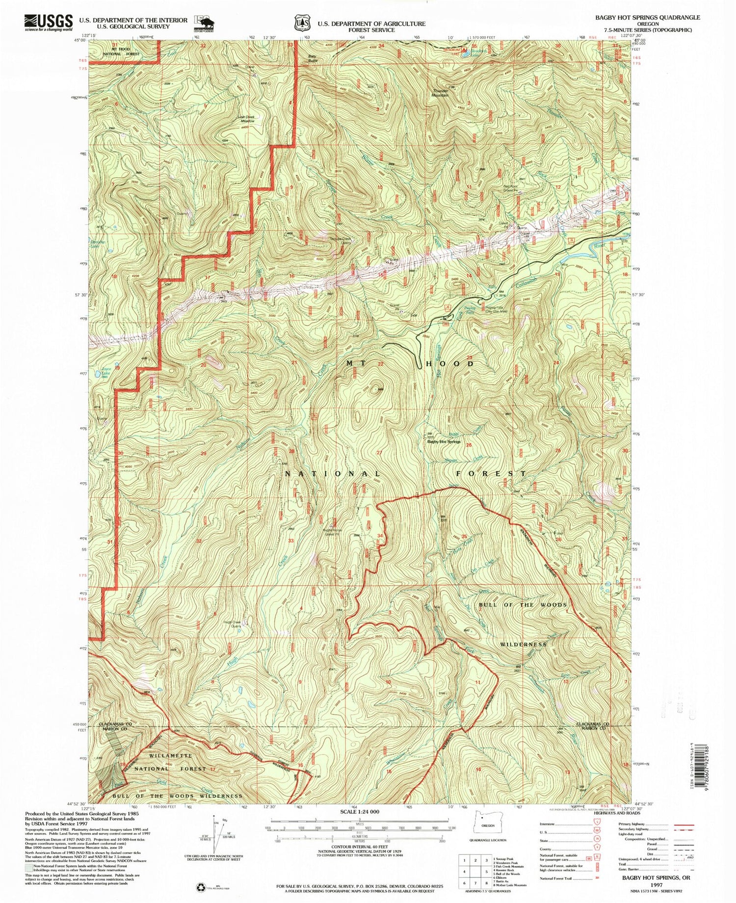 Classic USGS Bagby Hot Springs Oregon 7.5'x7.5' Topo Map Image