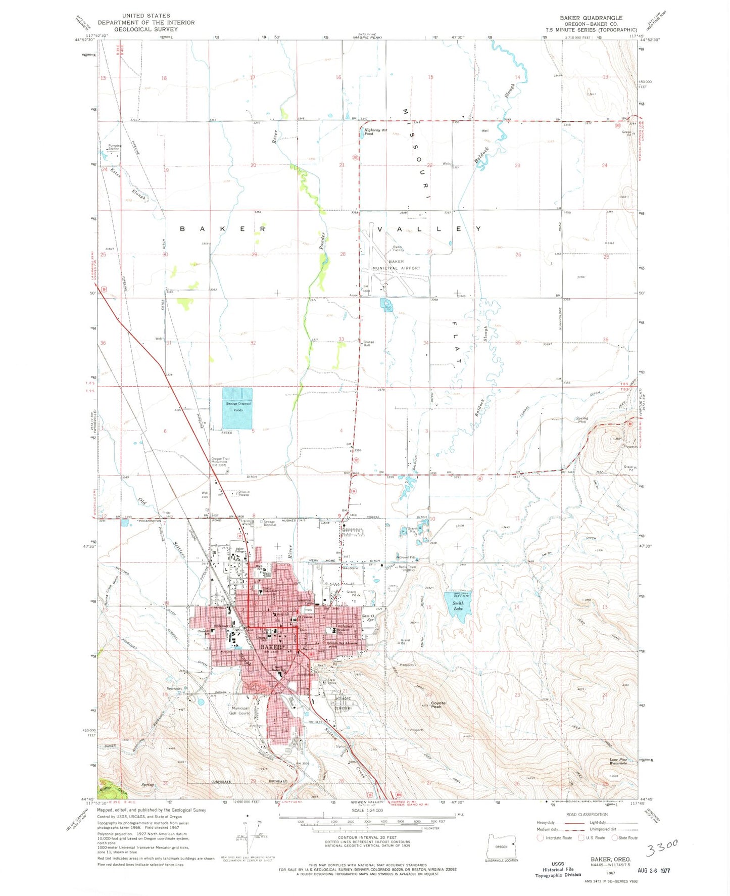 Classic USGS Baker City Oregon 7.5'x7.5' Topo Map Image
