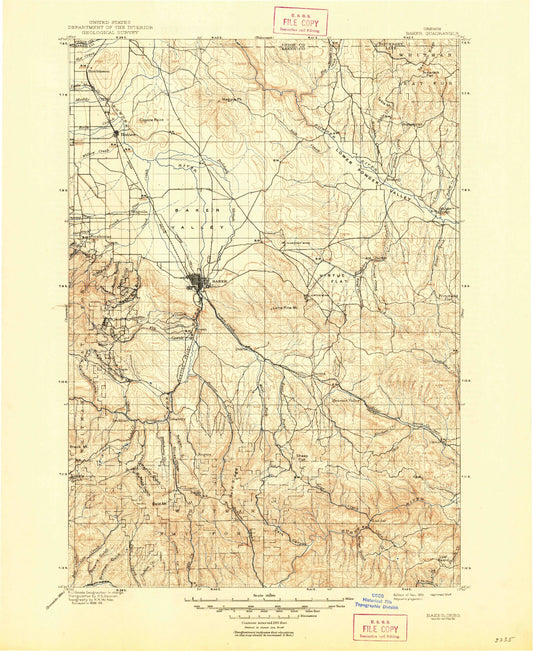 Historic 1901 Baker City Oregon 30'x30' Topo Map Image