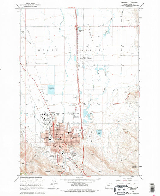 Classic USGS Baker City Oregon 7.5'x7.5' Topo Map Image