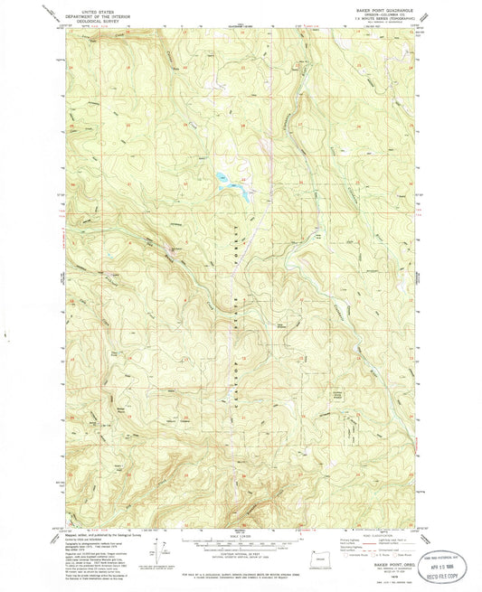 Classic USGS Baker Point Oregon 7.5'x7.5' Topo Map Image