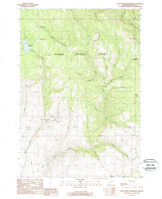 Classic USGS Balm Creek Reservoir Oregon 7.5'x7.5' Topo Map Image