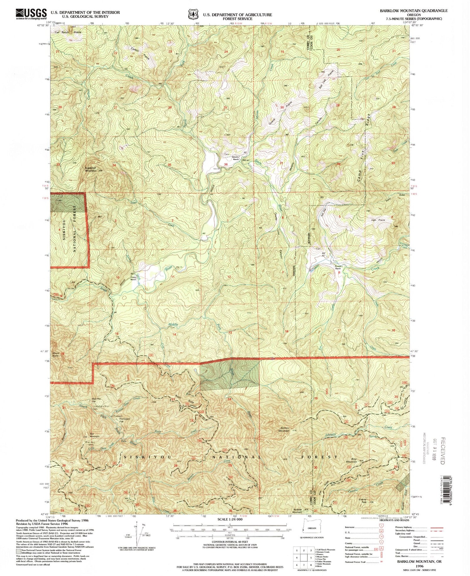 Classic USGS Barklow Mountain Oregon 7.5'x7.5' Topo Map Image