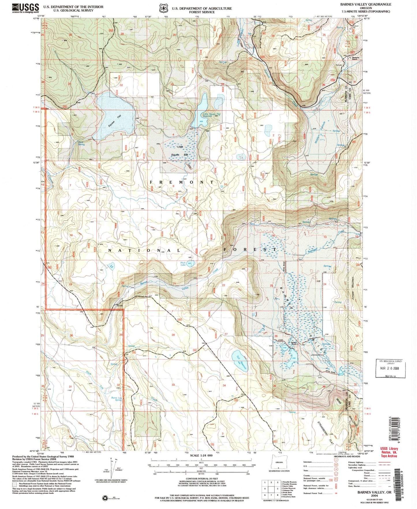 Classic USGS Barnes Valley Oregon 7.5'x7.5' Topo Map Image