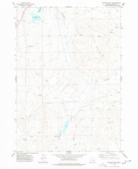 Classic USGS Bartlett Mountain Oregon 7.5'x7.5' Topo Map Image