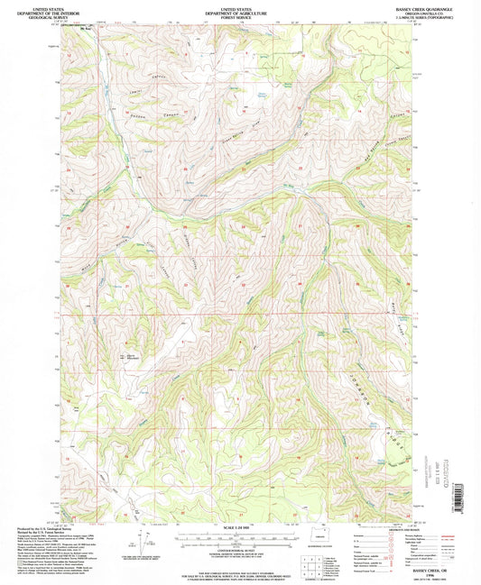 Classic USGS Bassey Creek Oregon 7.5'x7.5' Topo Map Image