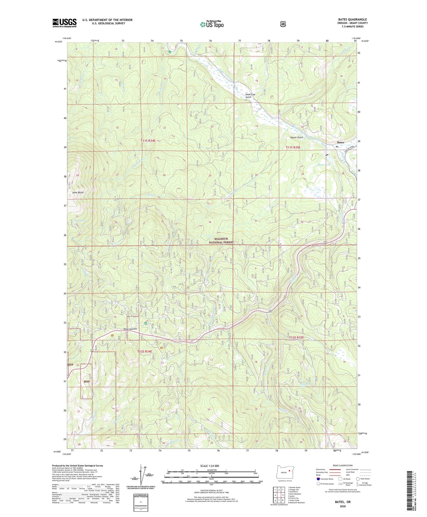 Bates Oregon US Topo Map Image