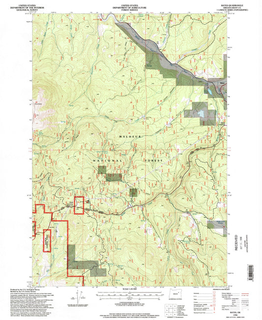 Classic USGS Bates Oregon 7.5'x7.5' Topo Map Image