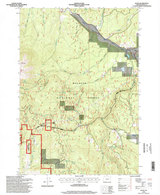 Classic USGS Bates Oregon 7.5'x7.5' Topo Map Image