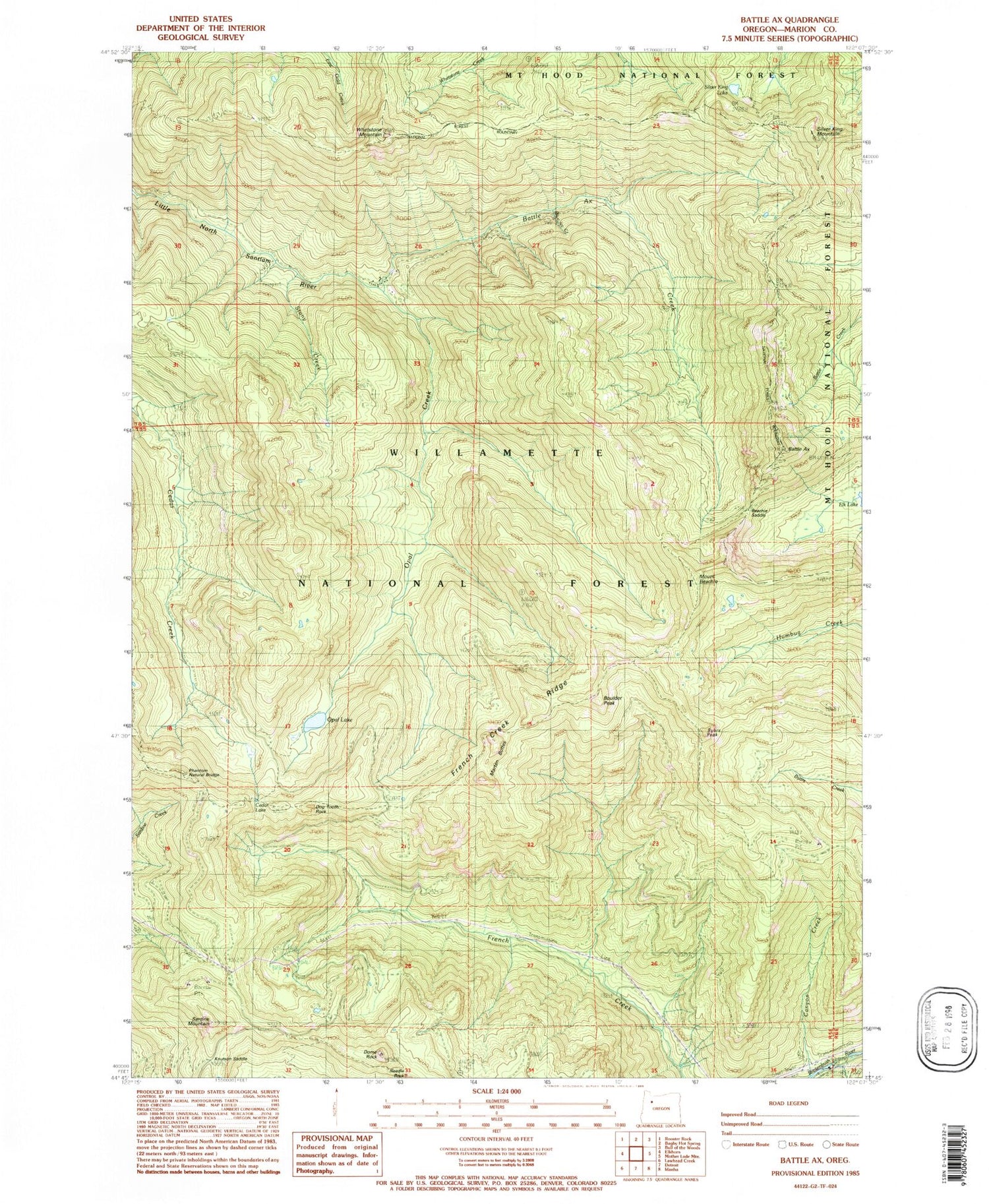 Classic USGS Battle Ax Oregon 7.5'x7.5' Topo Map Image