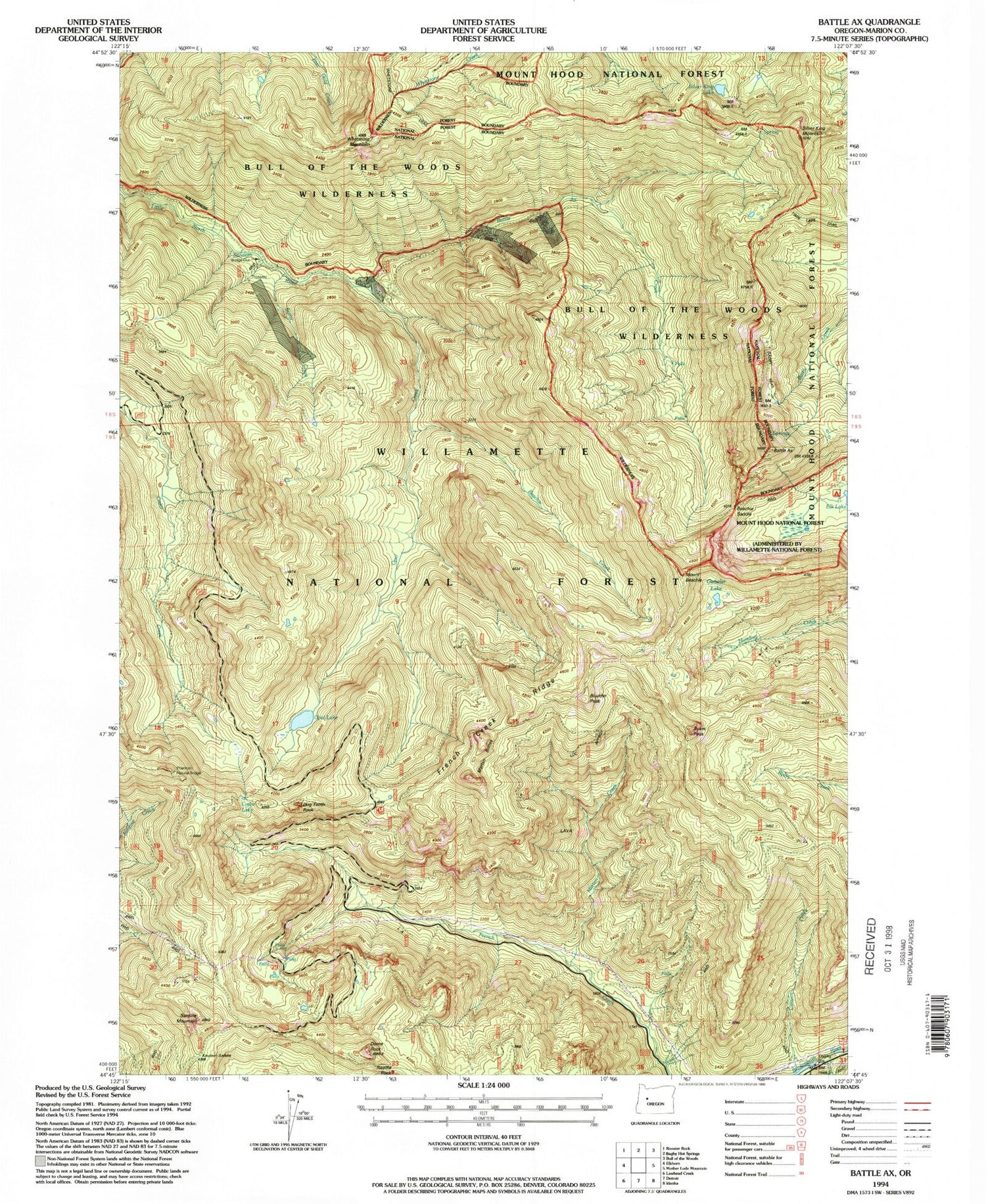 Classic USGS Battle Ax Oregon 7.5'x7.5' Topo Map Image
