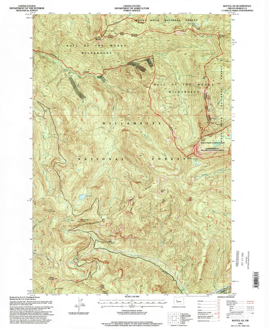 Classic USGS Battle Ax Oregon 7.5'x7.5' Topo Map Image