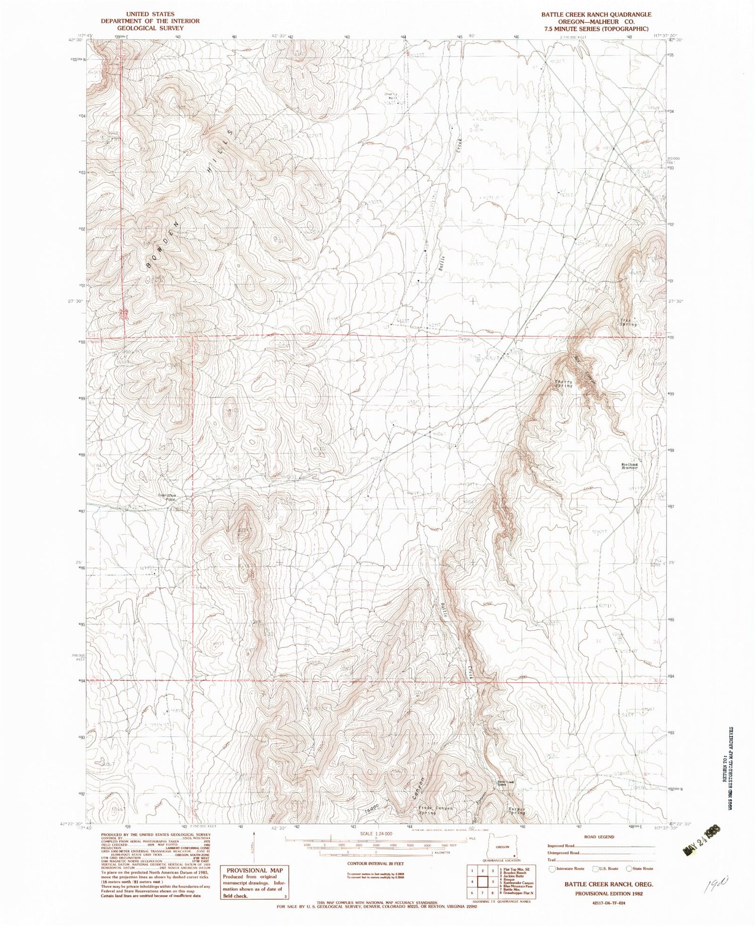 Classic USGS Battle Creek Ranch Oregon 7.5'x7.5' Topo Map Image