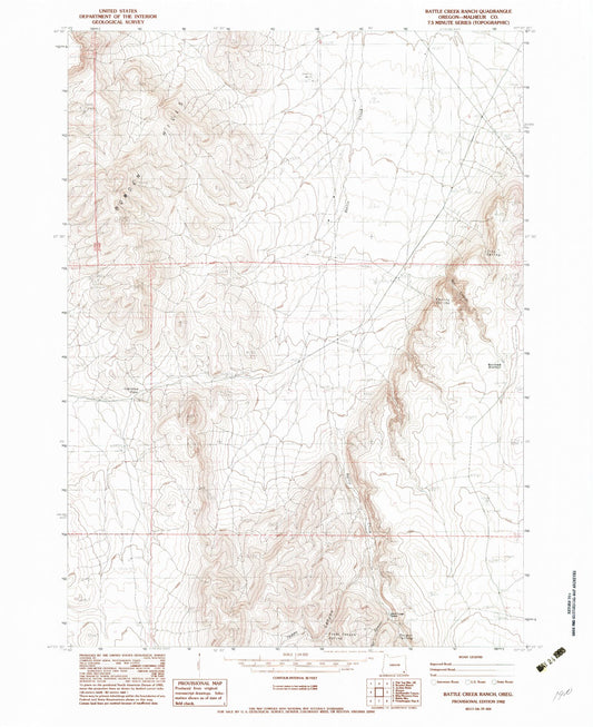 Classic USGS Battle Creek Ranch Oregon 7.5'x7.5' Topo Map Image