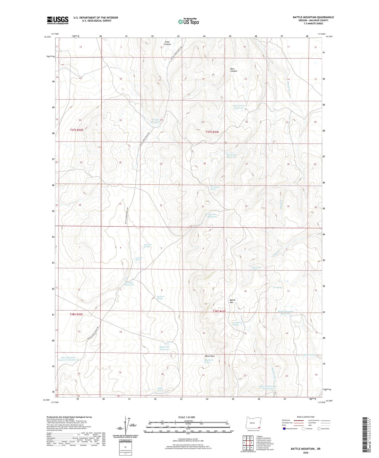 Battle Mountain Oregon US Topo Map Image