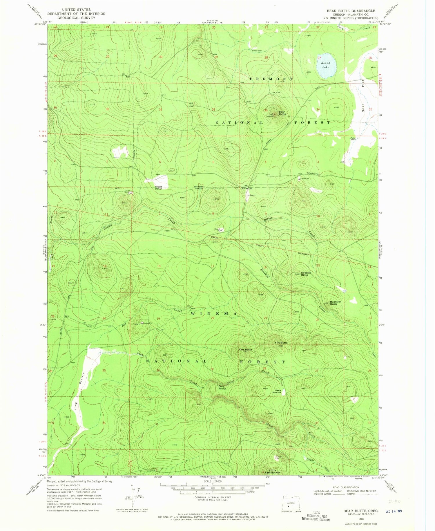 Classic USGS Bear Butte Oregon 7.5'x7.5' Topo Map Image