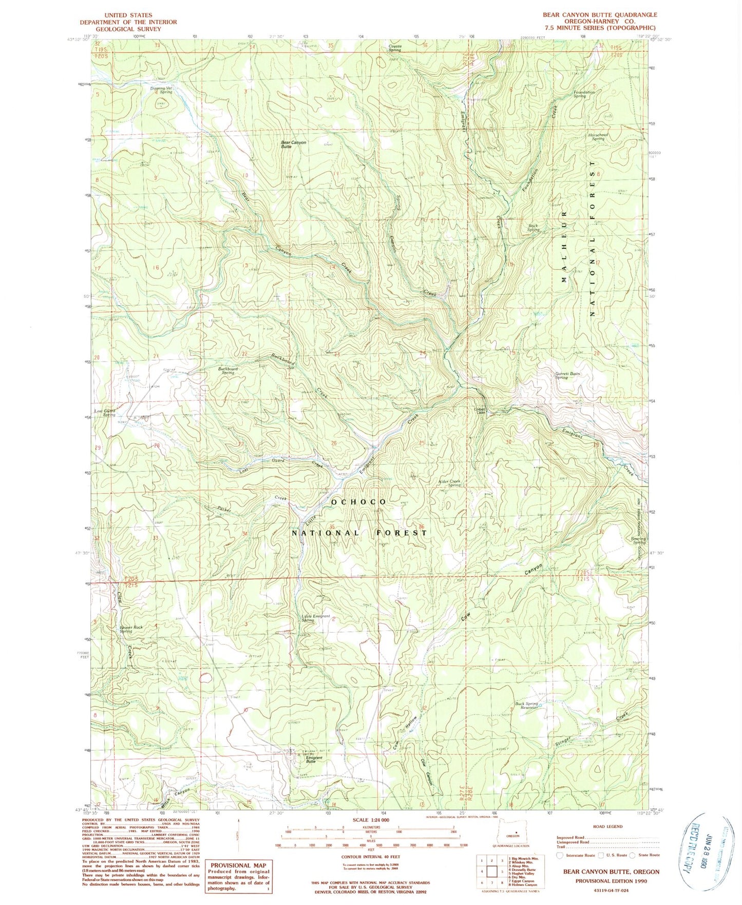 Classic USGS Bear Canyon Butte Oregon 7.5'x7.5' Topo Map Image