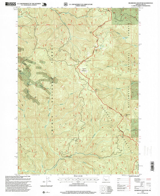 Classic USGS Bearbones Mountain Oregon 7.5'x7.5' Topo Map Image
