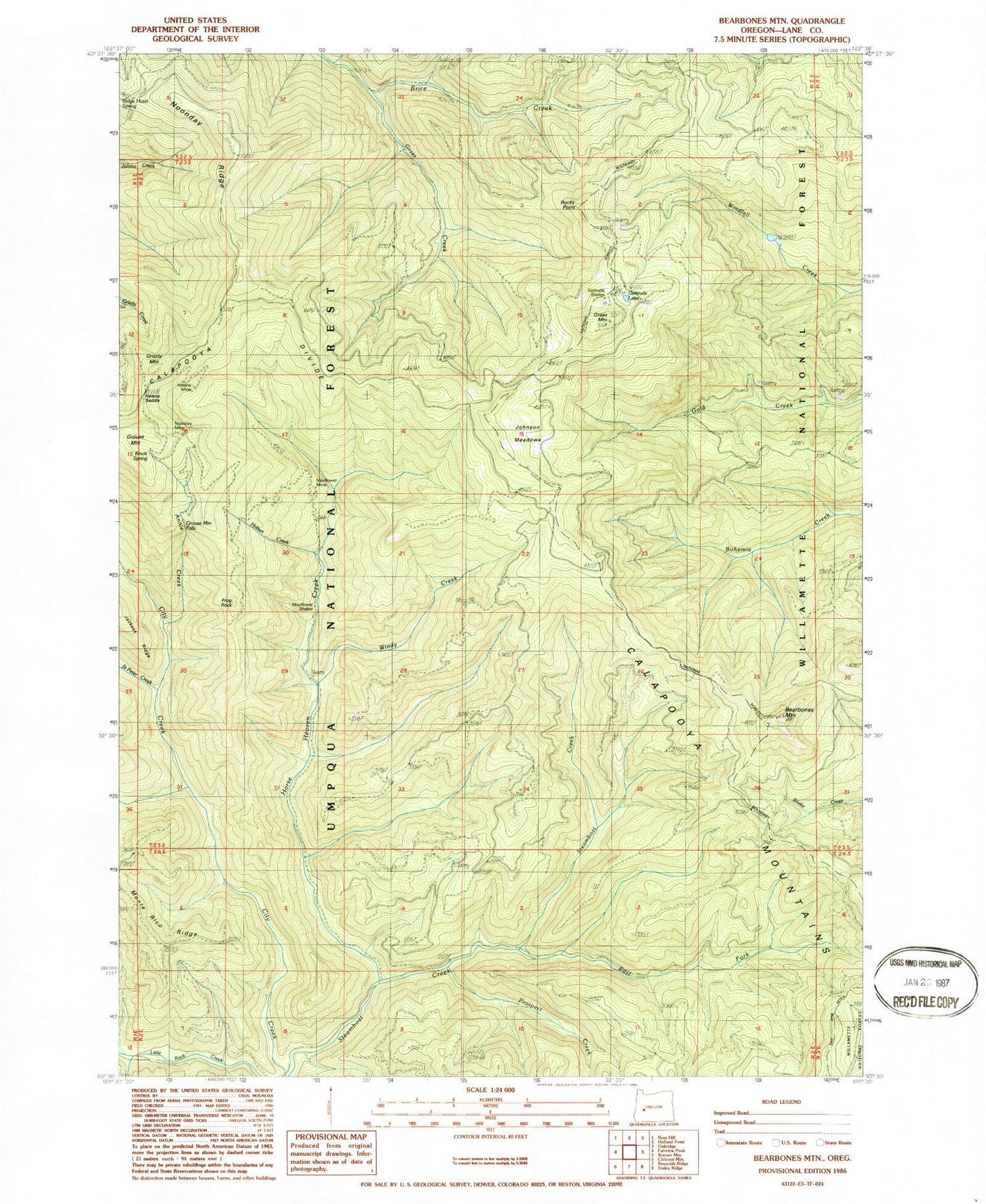 Classic USGS Bearbones Mountain Oregon 7.5'x7.5' Topo Map Image