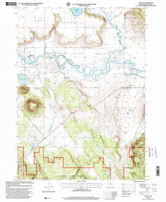 Classic USGS Beatty Oregon 7.5'x7.5' Topo Map Image