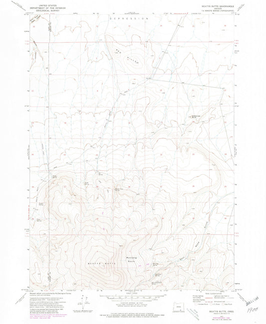 Classic USGS Beatys Butte Oregon 7.5'x7.5' Topo Map Image