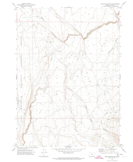 Classic USGS Beatys Butte NW Oregon 7.5'x7.5' Topo Map Image