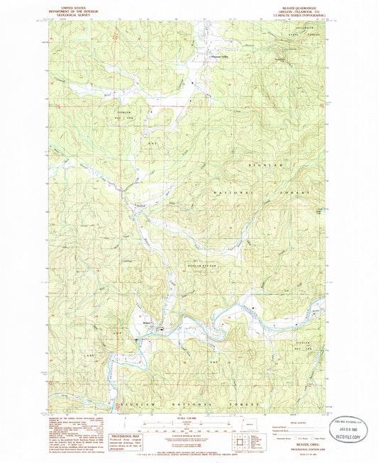 Classic USGS Beaver Oregon 7.5'x7.5' Topo Map Image
