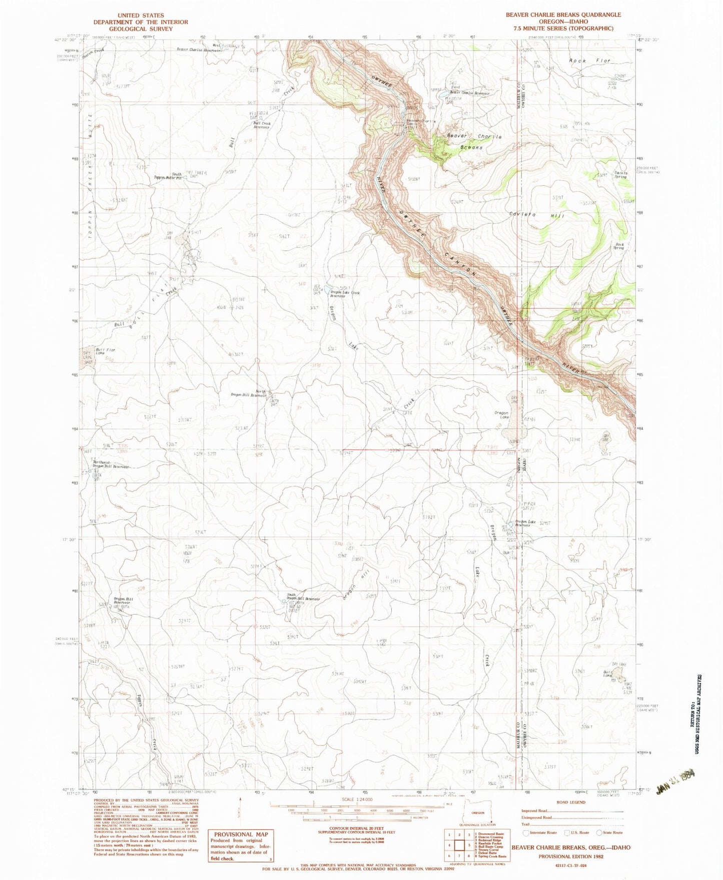 Classic USGS Beaver Charlie Breaks Oregon 7.5'x7.5' Topo Map Image