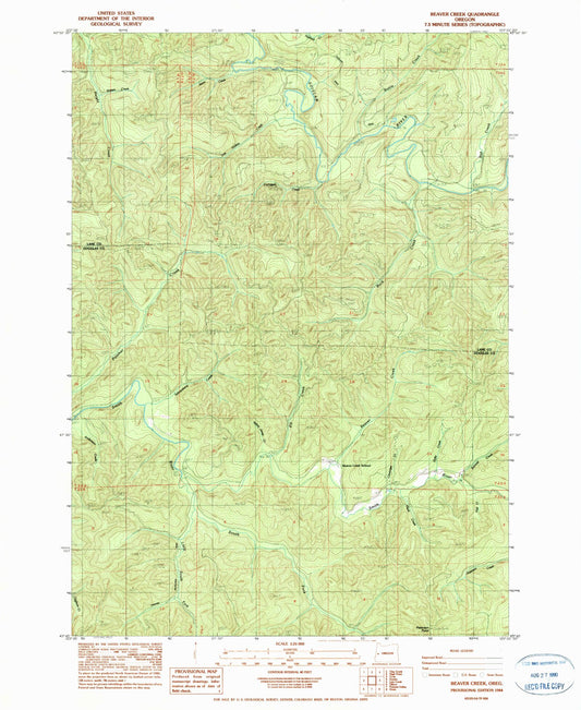 Classic USGS Beaver Creek Oregon 7.5'x7.5' Topo Map Image