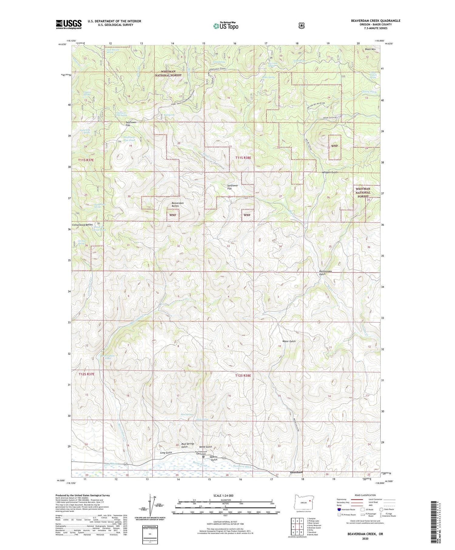 Beaverdam Creek Oregon US Topo Map Image