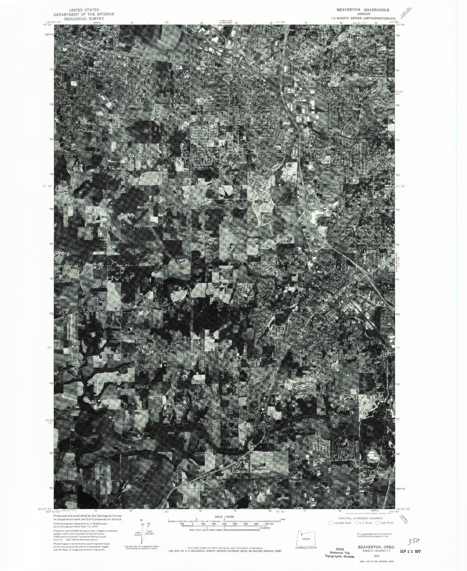 Classic USGS Beaverton Oregon 7.5'x7.5' Topo Map Image